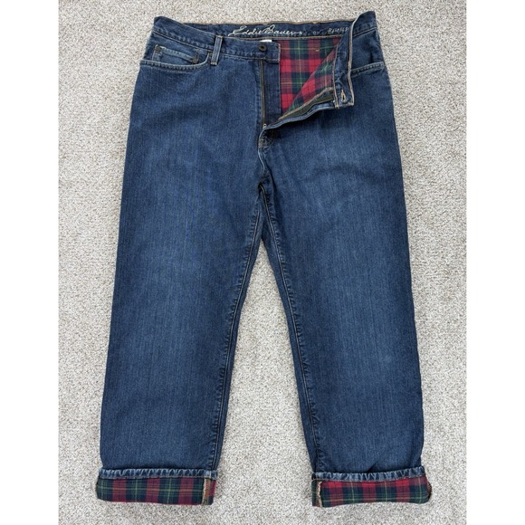Eddie Bauer Flannel Lined Relaxed Fit Jeans 36x30 (Fits 36x29)  Dark Wash Cotton - Picture 1 of 14
